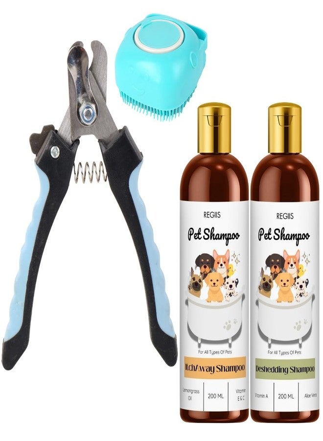 REGIIS Pet Grooming Kit with Deshedding Brush, Dog Shampoo Set, 200ml Itch Away and Deshedding Formula, Professional Pet Care Bundle - Image 1